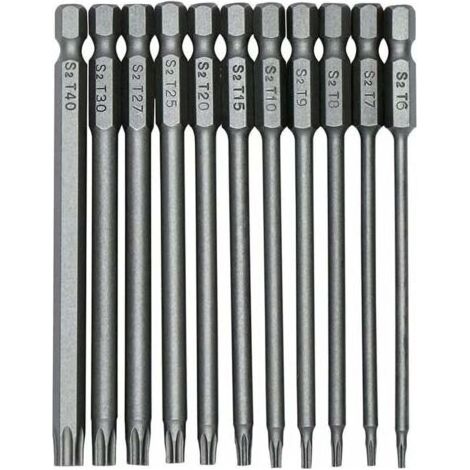 11 Pièces 100mm S2 1/4Pouce Torx Tournevis Bits à Tige Hexagonale de Précision Foret Tournevis Magnétique de Sécurité T6-T40 Tournevis à Tête Longue Torx -- (1/4)