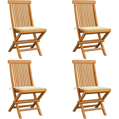 Gartenstühle mit Cremeweißen Kissen 4 Stk. Teak Massivholz