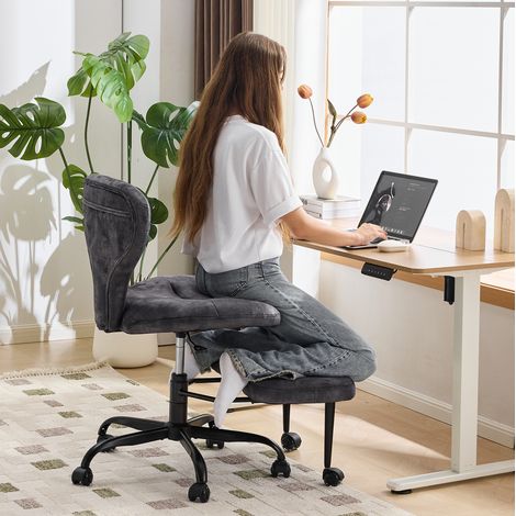 Sedia da ufficio grigia in tessuto 47-59 cm, girevole 360°, poggiapiedi - CHICFURN (1/5)