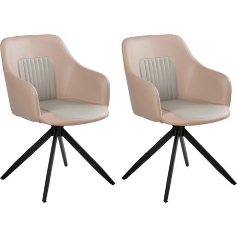 Conjunto de 2 sillas de comedor base giratoria tapizado de piel sintética patas de metal dos colores beige arena Likely