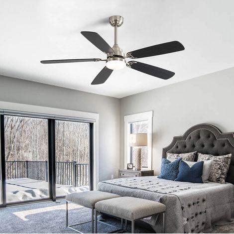 Ventilatore da soffitto LED 18 W, 6 velocità, reversibile, 132 cm, nichel spazzolato OKMYHOME (1/5)