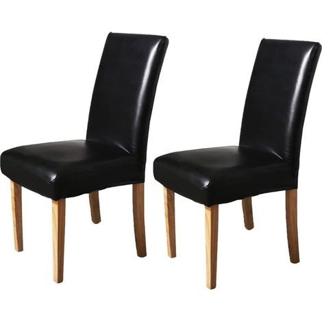 Tabouret en cuir PU imperméable et résistant à l'huile, lavable, housse de protection pour chaise de salle à manger, cuisine, hôtel, mariage (couleur : noir élégant, taille : lot de 2) (1/3)