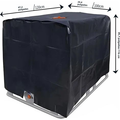 Housse de protection pour réservoir d'eau extérieur de 1000 litres (275 gallons), étanche et résistante aux UV. Dimensions : 120 × 100 × 116 cm. Couleur : Noir. (1/5)
