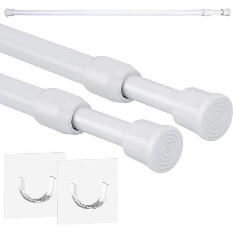 2 barre de douche sans foret porte tringle à rideau en acier inoxydable tringle à rideau rétractable, 50-90cm multifonction tringle à manteau tringle à nid de chat (Blanc) (1/5)