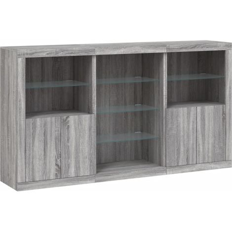 Credenza cassettiera mobile contenitore organizer cucina soggiorno soggiorno con luci a LED sonoma 181,5 x 37 x 100 cm grigio 020030061