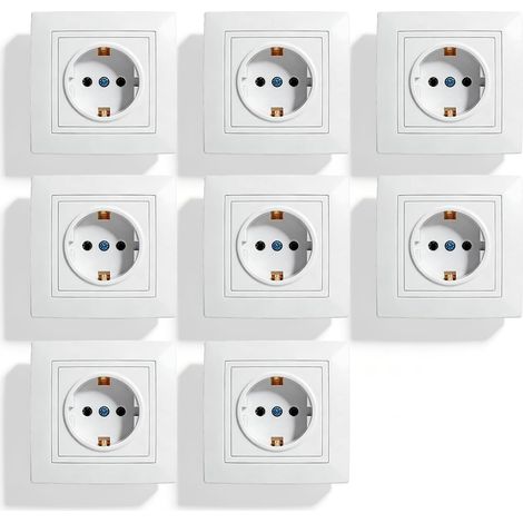 Prises Électriques Encastrables 8 Pièces, Prise Électrique Murale 1 Module, Prise de Courant Murale, IP20, 220–250 V, Résistante au Feu, Blanche, Pour Salon, Cuisine, Bureau (1/5)