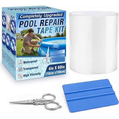 Rustine Piscine, 10 x 150 cm Kit Réparation Liner Piscine Transparent, Ruban PVC Étanche sous l'eau, Patch Auto-Adhésif pour Bâche de Piscine, Spa, Bateau et Matelas Gonflable Transparent et discret (1/5)