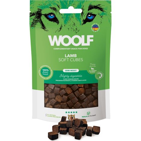 Friandises pour chiens Woolf Soft Cubes à base de monoprotéine d'agneau, 100 g (1/2)