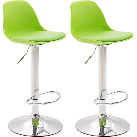 Set di 2 sgabelli da bar moderni e comodi con seduta in PVC verde, scocca in plastica e gambe in metallo cromato 100004233