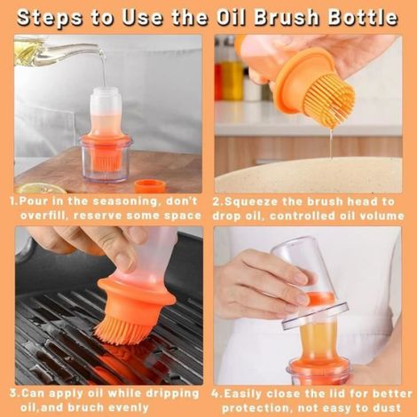 Bouteille d'huile,Pinceau Cuisine,Distributeur d'huile d'olive en verre,Brosse à Huile,Pinceau à Badigeonner en Silicone,po (1/3)