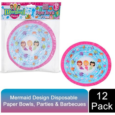 Mermaid Design 7Inch 12 Disposable Paper Bowls For Picnics, Parties & Barbecues