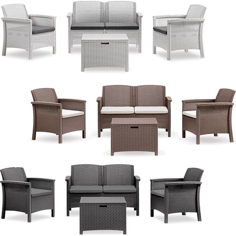 Conjunto de sofá 2 butacas y mesita Estilo Rattan VENEZIA salón de exterior  Color: Gris