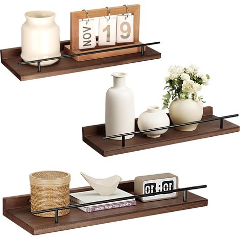 Lot de 3 Étagère Murale en Bois 40x15x4.5CM pour Cuisine Salon Bureau et Chambre, Rangement Mural, Marron (1/5)
