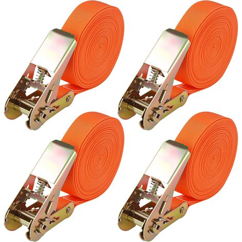 4 Sangle arrimage, Sangle a cliquet Orange 6mx25 mm avec Une capacité de Charge de 1000 kg de Sangle de Sangle a cliquet 6m, Sangle à cliquet, Sangles Selon Camions, Voitures, Vélos, Din en 12195-2 (1/5)