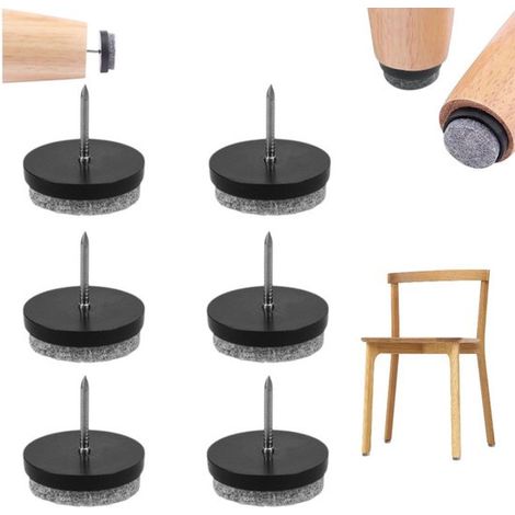 Lot de 6 patins en feutre avec vis - Protections de sol 22 mm - Patins anti-rayures pour meubles - Feutre protecteur - Noir - Protège le sol des rayures - Protections pour pieds de chaise - Pieds de c (1/5)