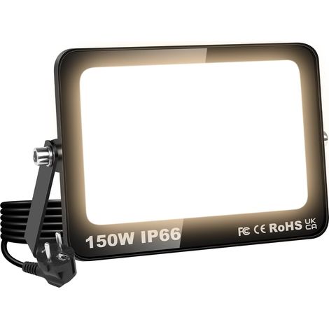 150W Projecteurs LED Extérieur, 15000LM Spot LED Extérieur avec prise, Étanche Éclairage de Sécurité Projecteur led lampe de Patio, Jardin, Garage, Terrasse, 3000K Blanc Neutre