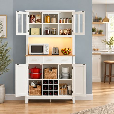 Küchenhochschrank mit RGB-LED-Beleuchtung, 100 x 39,5 x 180 cm, Weiß/Eiche OKMYHOME (1/5)