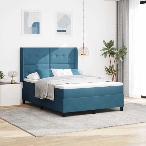 Cama tipo Box Spring con colchón Azul 140 x 200 cm Terciopelo