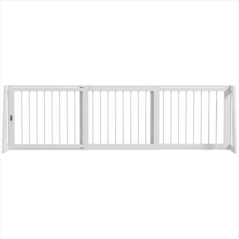 Chatière Barrière de sécurité pour chien 3 panneaux bois blanc (1/5)