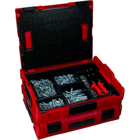 Fischer – Chevilles métalliques pour corps creux – Charge maximale 80 kg – Coffret L-BOXX avec 501 accessoires – Compatible Bosch et Sortimo
