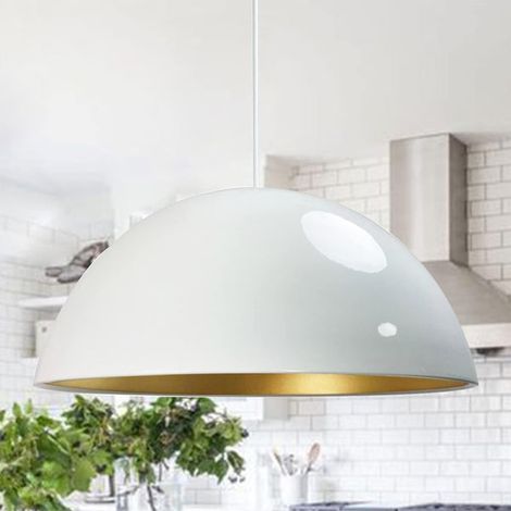 Lipeo Suspension Industrielle en Métal Blanc Peint à la Main – Lustre Vintage E27 Ø50 cm pour Salon, Chambre ou Salle à Manger