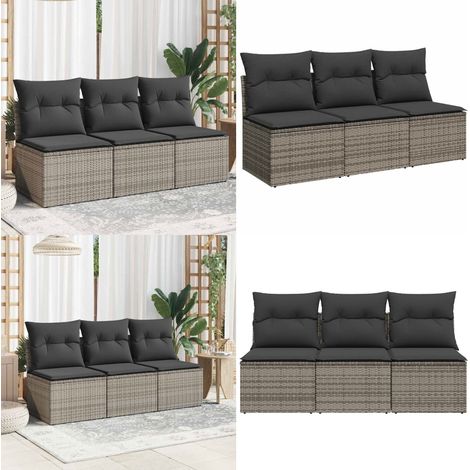 Canapé de jardin avec coussins 3 places gris résine tressée - Canapé De Jardin - Salon De Jardin - Meuble De Jardin - Résine Tressée - Rotin Synthétique - Home & Living (1/5)