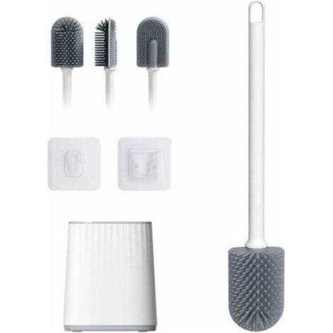 Brosse de toilettes en silicone avec support de séchage rapide, design antibactérien pour salle de bain (1/4)
