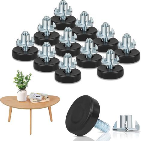 Niveau de pied de meuble fileté de 1/4 pouce (environ 0,6 cm), 12 pièces de pied de meuble réglable, structure filetée en forme de T, adaptée aux pieds de table, de chaise et de tabouret (0,64 cm-2 0) (1/5)