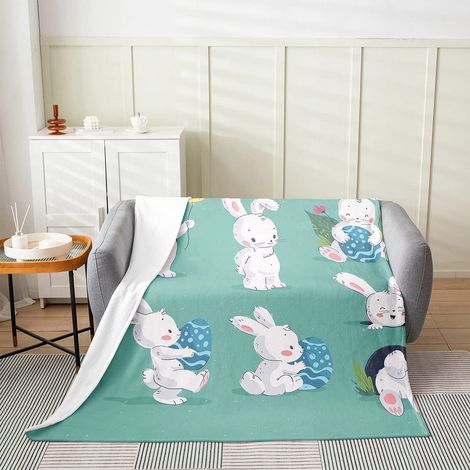 Couverture De Pâques - Flanelle Microfibre 100 x 70 cm - Motif Lapins Et Œufs Colorés - Pour Canapé Lit Ou Décoration Intérieure - 1 Pièce (1/5)