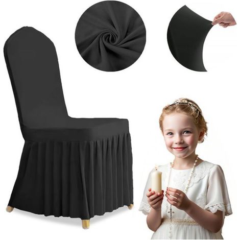 Housse De Chaise De Banquet - Noir - Volants Intégrés - Convient Pour Chaises Standard - Lot De 1 (1/5)