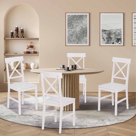 Lote de 4 sillas de cocina SUZANNE de madera blanca con travesaños (1/5)