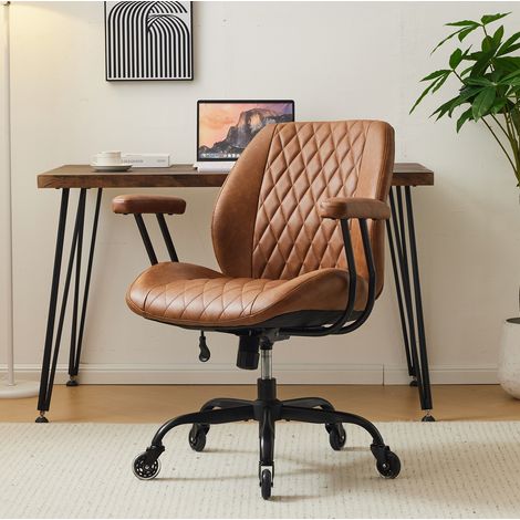 Silla de oficina de cuero marrón, altura regulable, respaldo reclinable, con ruedas HAVRYA (1/5)