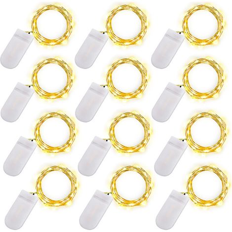 LED Fairy String Lights - 2m 20 LED Battery Operated Copper Wire Waterproof String Lights for Holiday Wedding Party Christmas DIY Decorations, Warm White, Pack of 12