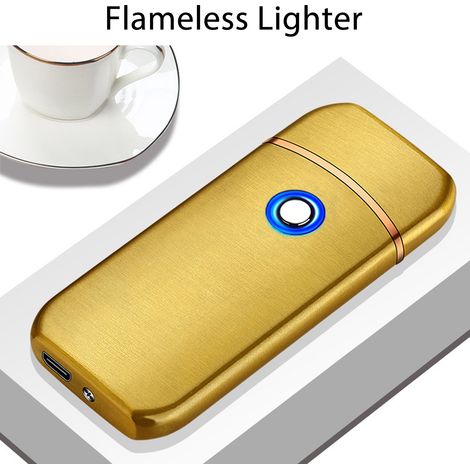 Briquet électrique d'extérieur coupe-vent sans flamme, rechargeable par USB double face, doré
