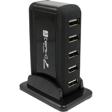 Hub USB 2.0 7 ports noir avec support et adaptateur secteur, concentrateur haute vitesse pour PC, chargeur multiprise, station d'accueil avec bloc d'alimentation (1/2)