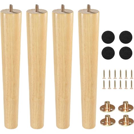 4 Pieds Meuble Bois 30cm– Kit Remplacement avec Plaque et Tapis (1/5)