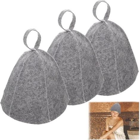 Online Store - Lot de 3 bonnets de sauna - Bonnet de sauna en feutre gris pour femmes et hommes. Convient pour le sauna, le spa et le bain. (1/5)