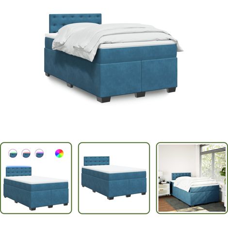 Matelas à ressorts ensachés - Sommier à lattes de lit et matelas bleu 120x190 cm velours (1/5)