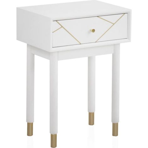 Table de chevet blanche laquée détail doré élégant - blanc laqué détails dorés (1/5)