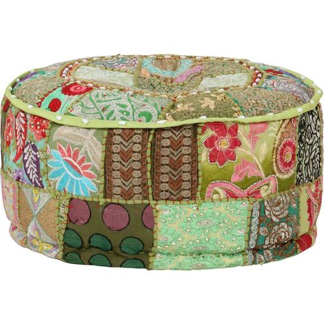 Puf redondo de pachtwork algodón hecho a mano 40x20 cm verde vidaXL