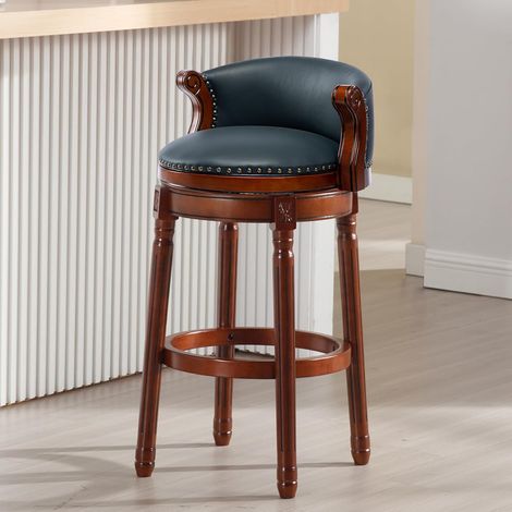Tabourets de bar en cuir et bois avec assise en cuir， pivotants à 360° avec dossier, hauteur bar, idéaux pour la cuisine, la salle à manger et le bar.