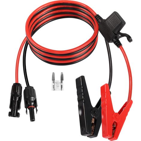 12AWG Solaire Panneau Extension Câble avec Crocodile Pince Solaire Connecteur à Batterie Pince Alimentation Câble, 25A Fusible, pour Voiture Batterie,équipement Extérieur, 1,5m/4,9ft (1/5)