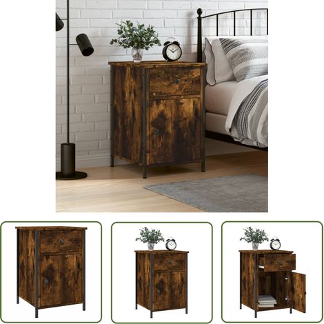 The Living Store Table de chevet chêne fumé 40x42x60 cm bois d'ingénierie - Table De Chevet - Meuble De Chambre - Armoire De Chevet - Commode - Étagère Murale (1/5)