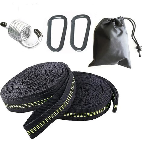 Filiyano – Kit de fixation pour hamac, 3 m x 2,5 cm, charge maximale 500 kg, comprend lot x15, 1 anneau, 2 mousquetons, ressorts en acier pour le (1/5)