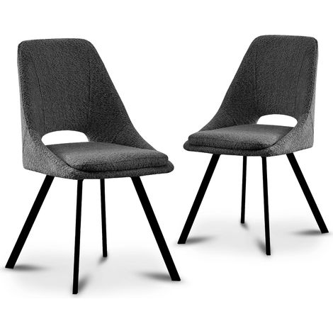 Lot de 2 chaises effet peau de mouton gris foncé NARCISSE (1/5)