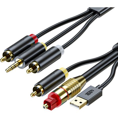 Câble de conversion audio numérique-analogique, câble stéréo numérique SPDIF/optique et coaxial L/R et AUX 3,5 mm (1/5)