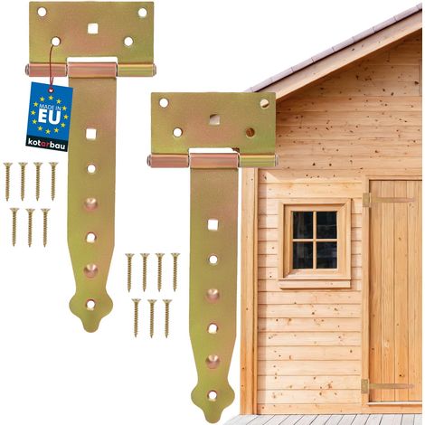 KOTARBAU® Lot de 2 Charnière Porte Lourde - en T - Acier Galvanisé - 400 mm - Doré - Gond Portail - Charnière Portail - Penture pour Porte Bois