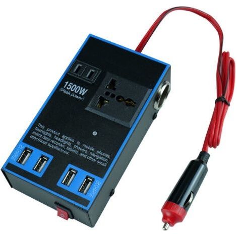 Convertisseur de puissance multifonctionnel pour voiture 12 V/24 V vers 110 V/220 V 1500 W, compatible camion et maison (1/5)