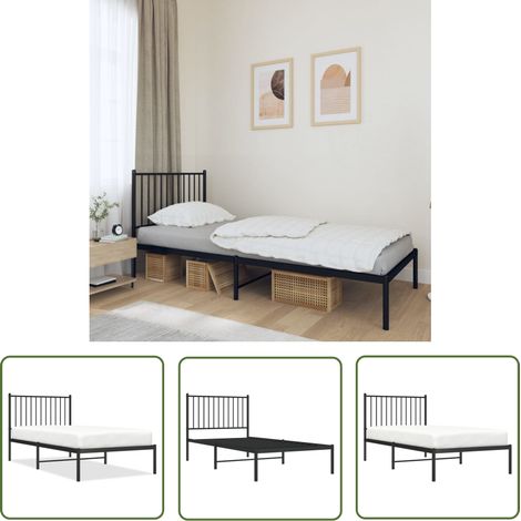 The Living Store Cadre de lit métal sans matelas avec tête de lit noir 90x190 cm - Cadre De Lit - Lit Double - Lit Metal - Lit Moderne - Literie (1/5)
