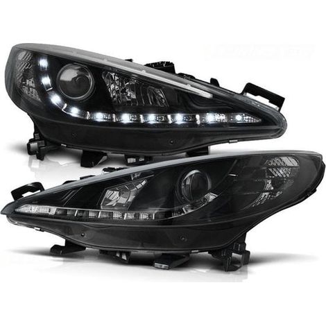 Faros con luz de posición PEUGEOT 207 05 06-06 12 NEGRO